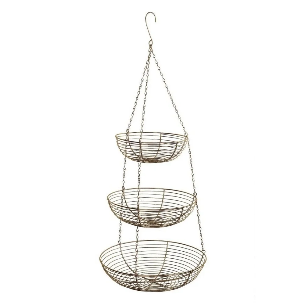 3 Tier Gold Hanging Stainless Steel Basket Produce Plant Accessories Kitchen NEW